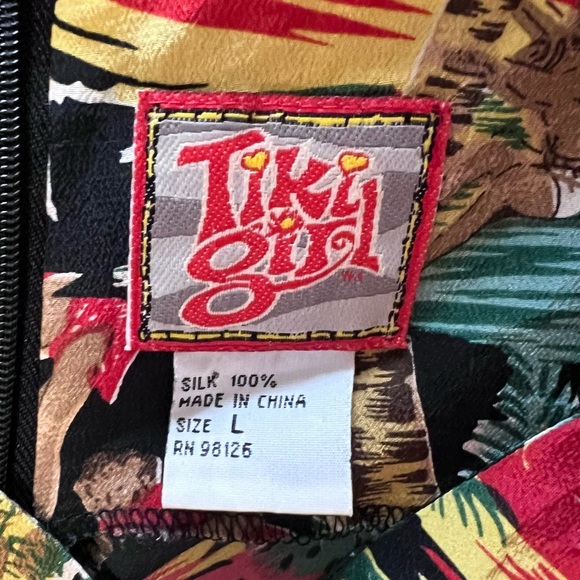 Tiki Girl 100% Silk Tropical Sleeveless Dress Coverup Size Lg Hawaiian - Picture 3 of 11